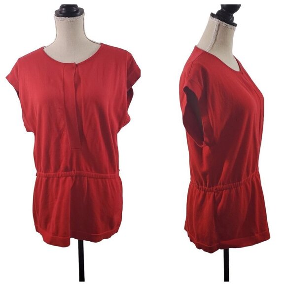 Anne Klein Women’s Red Round Neck Short Sleeve Elastic Waist Blouse Size Large - Picture 11 of 16